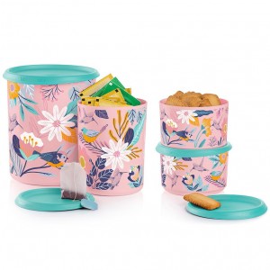 Tupperware Blushing Meadow One Touch Canister Set Candy Floss | PLI-258371