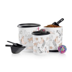 Tupperware Tupperpets One Touch Canister & Scoop Set/Cozy Cats Black / White | CML-965718