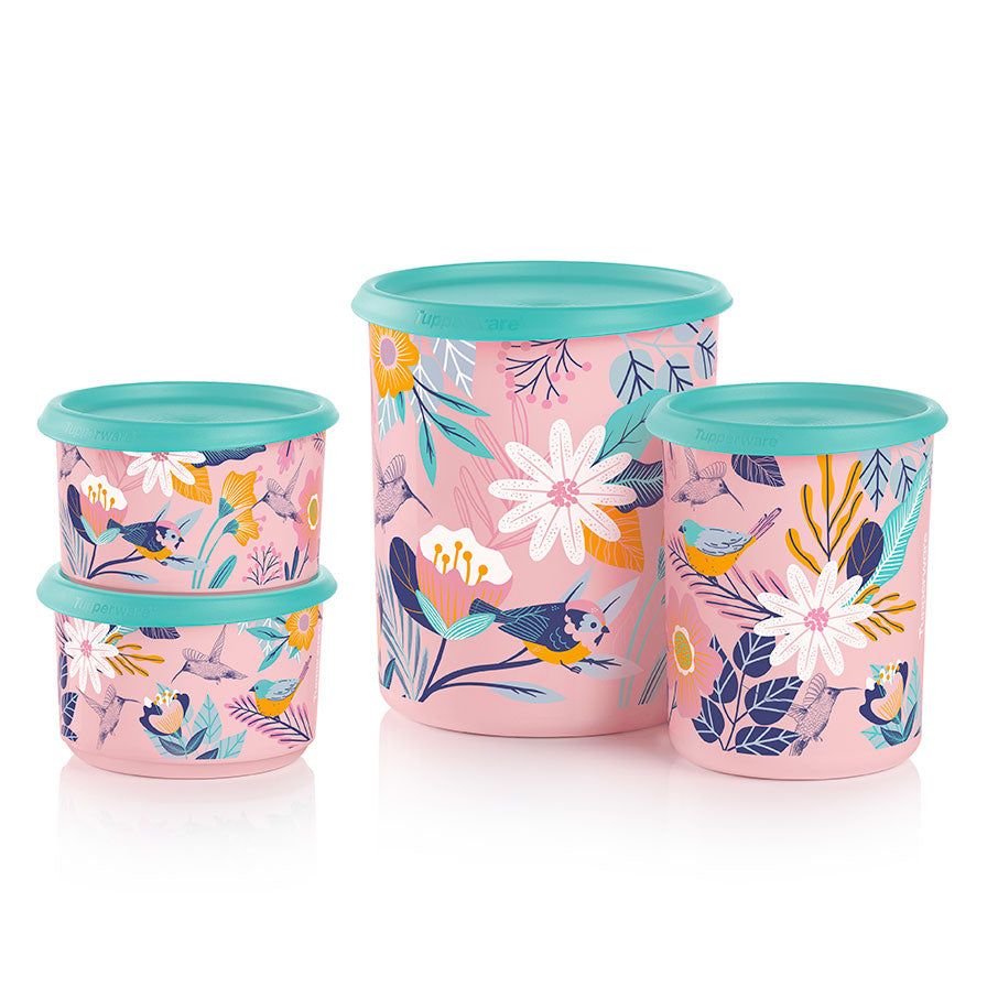 Tupperware Blushing Meadow One Touch Canister Set Candy Floss | PLI-258371