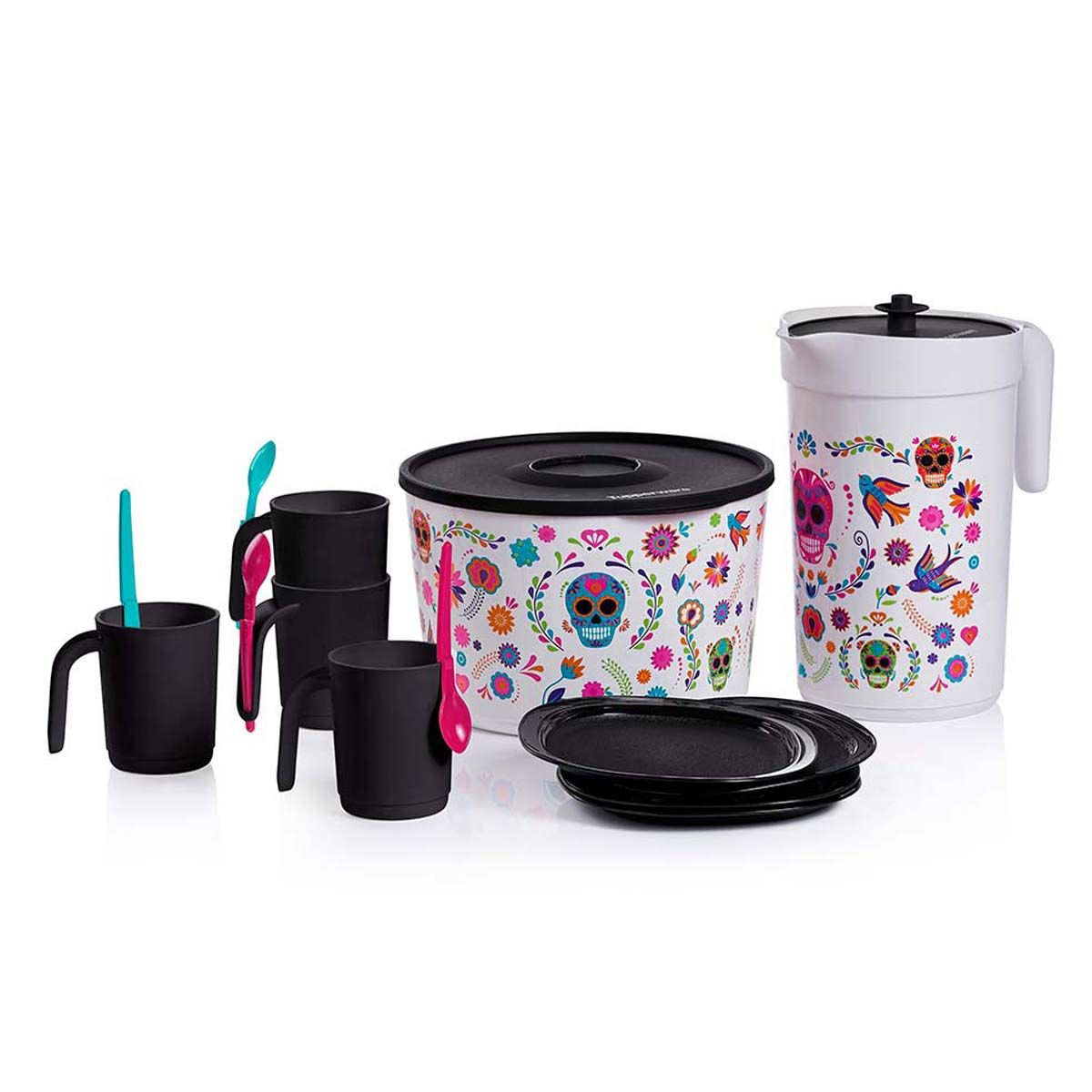 Tupperware Dia De Los Muertos Serving Set Black / Blue / Pink | VXA-639071