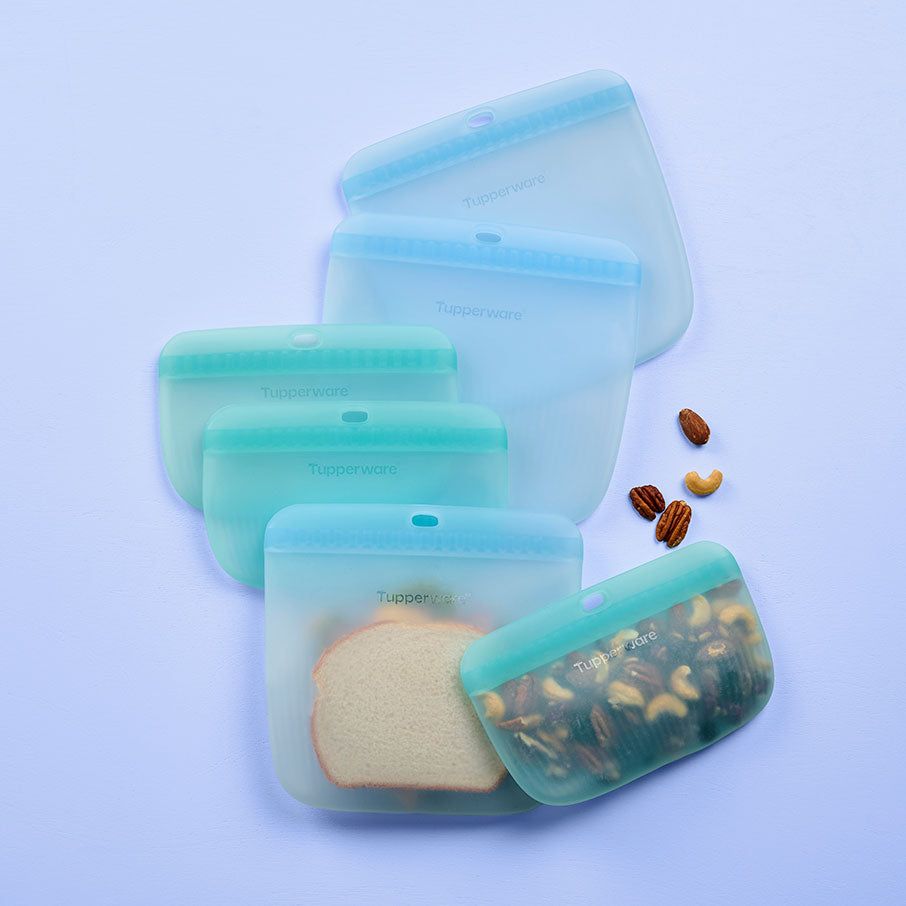 Tupperware The Ultimate Silicone Bag Slim Lunch Set Turquoise / White | DHK-594210