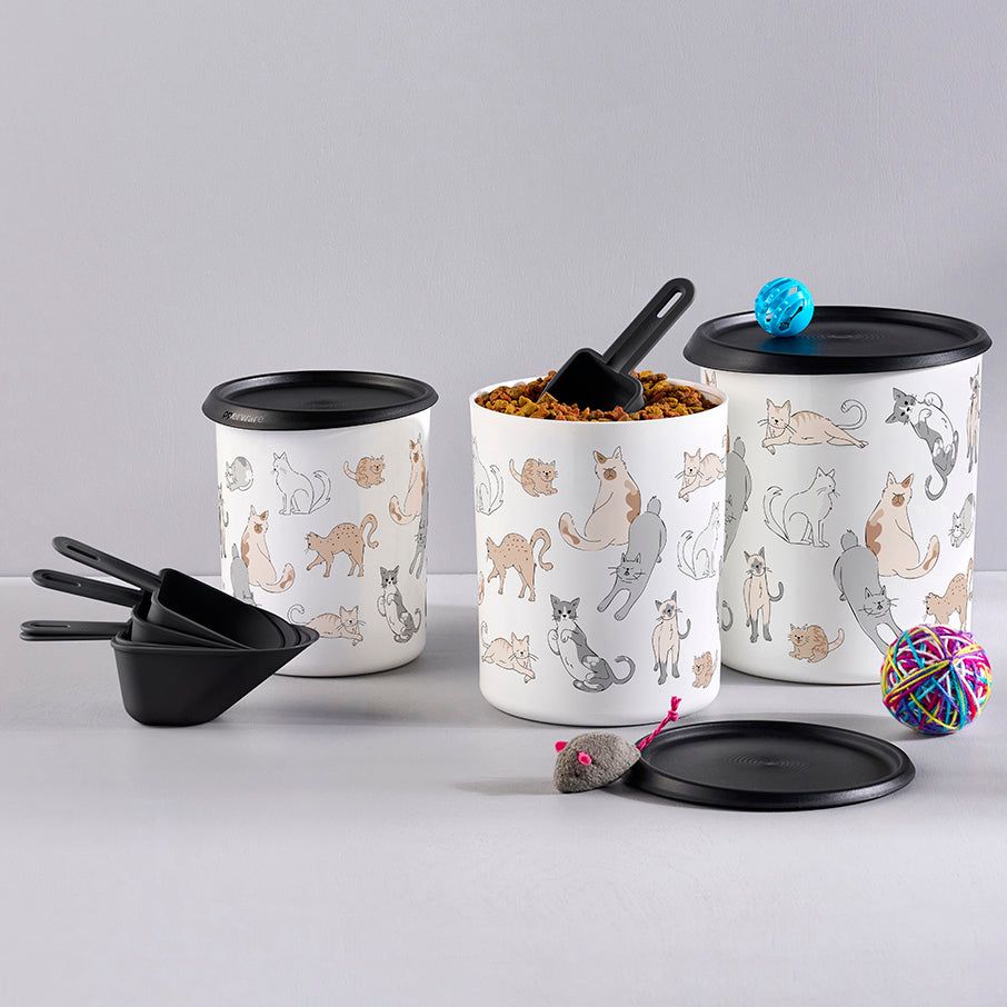 Tupperware Tupperpets One Touch Canister & Scoop Set/Cozy Cats Black / White | CML-965718