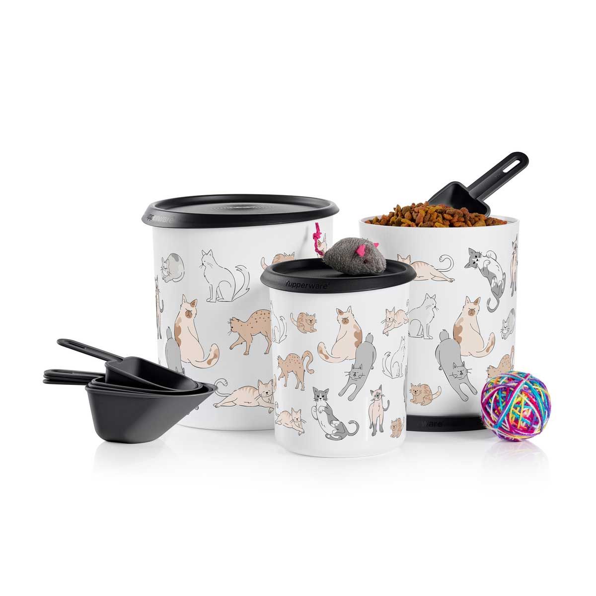 Tupperware Tupperpets One Touch Canister & Scoop Set/Cozy Cats Black / White | CML-965718